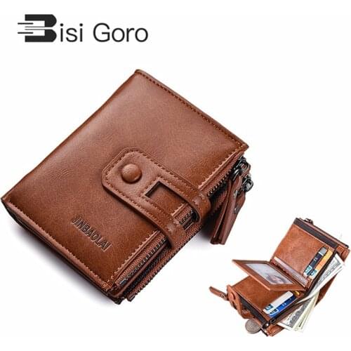 BISI GORO 2021 Luxury Men Wallets Brand Wallet Men Zipper PU Leather Wallet Mens with High Quality Coin Male Purse Small Note