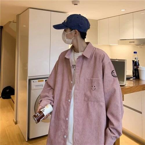 2021 spring and autumn corduroy shirt male Korean version of the trendy brand trend loose thin solid color shirt salt jacket