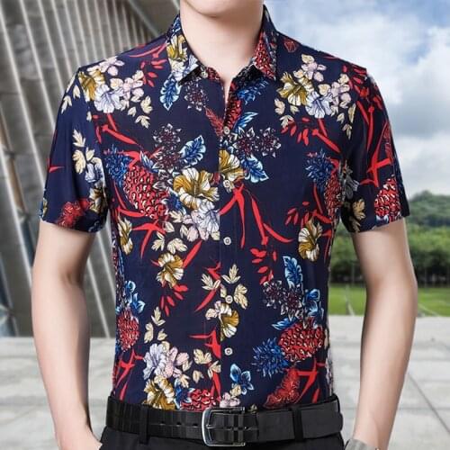 Short Sleeve Floral Shirts for Men Button up Slim Fit Printed Shirt Summer Casual Business Men Clothing Turn Down Collar Camisas