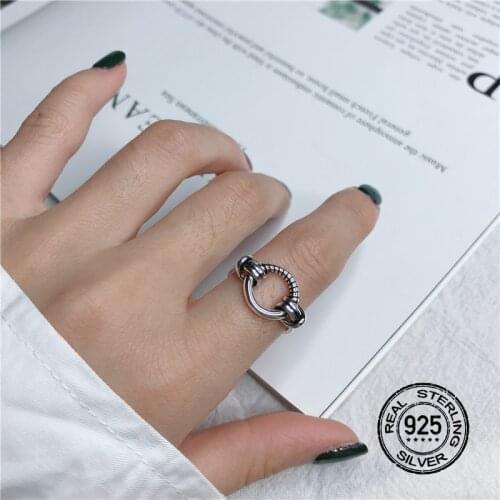 S925 Silver Rings For Women Opening Adjustable Circle Weaving Personality Jewelry Punk Creative Retro Design Fashion Gift INEFFA