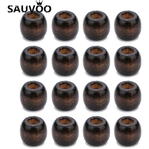 SAUVOO 100pcs Natural Deep Brown Color Wood Bead Barrel Shape Beads Loose Spacer Charm No Harm Bead for DIY Kid Jewelry Makings