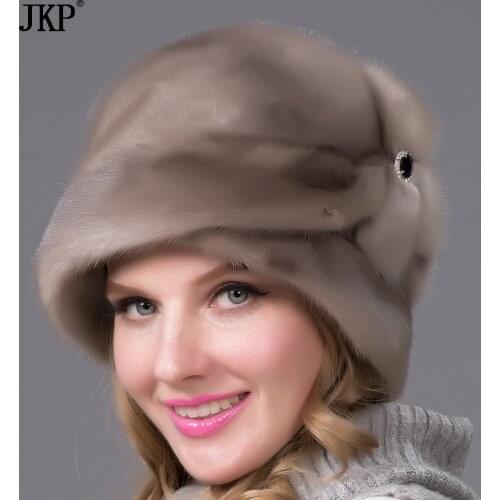 Real natural Whole fur Mink fur hats for winter women Fashion Warm winter brown fur cap