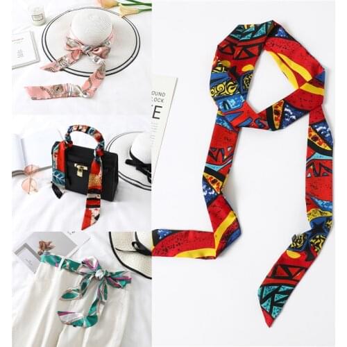 2020 Long Silk Skinny Neck Scarf Print Foulard Hair Scarves Head Band 190*5cm Bag Handle Ribbon Cap Tie Lady Belt