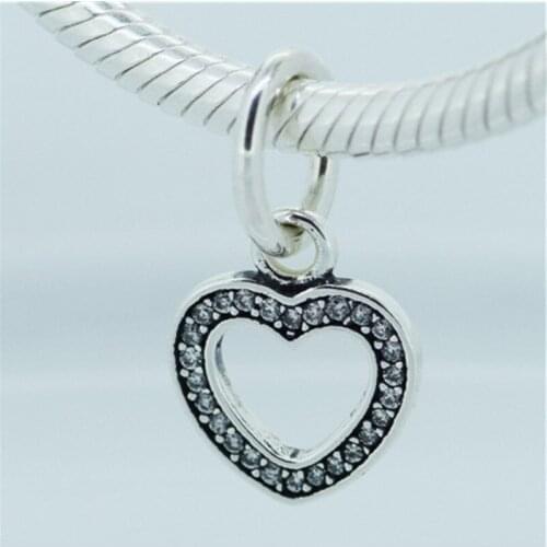 Symbol of Love Heart Charm 925 Sterling Silver Clear CZ Beads for Jewelry Making Fits Pandora Charm Bracelet perles Promotion