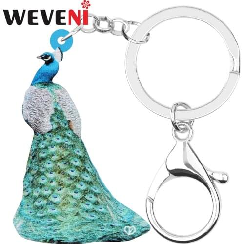 WEVENI Acrylic Elegant Green Peafowl Peacock Keychains Keyring Bird Animal Key Chain Jewelry For Women Teen Bag Wallet Accessory