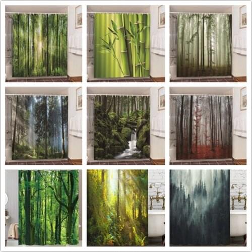 Misty Forest Shower Curtains Set with Hooks Nordic Style Waterproof Green Natural Landscape Home Decoration Bathroom Curtain New