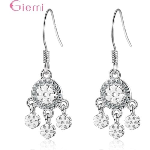 Temperament Vogue 925 Sterling Silver Snowflake Hook Earrings Cubic Zircon Women Girl Fashion Jewelry Gift Oorbellen