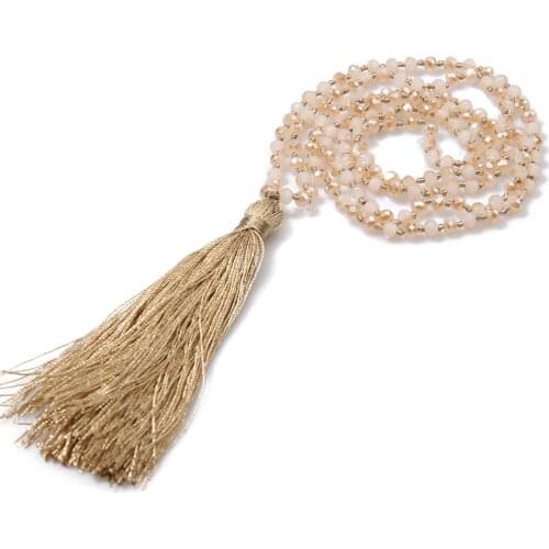 ShowbohoEthnic Long Tassel Maxi Statement Necklace Charm Yoga Jewelry Hand-Knotted Bohemian Crystal Beads Necklace for Women