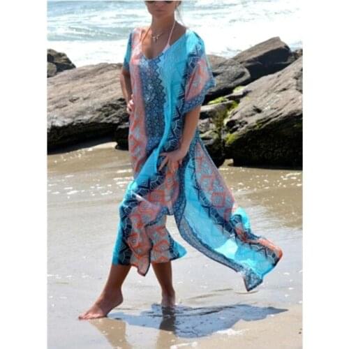 2019 Newest Style Beach Dress Sarongs Short Sleeve V-Neck Chiffon Swimwear Swimsuit Bathing Suit Cover Ups Dress