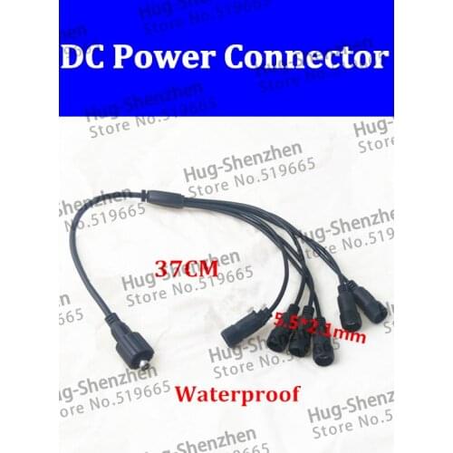 10pcs 6 Way 5.5x2.1mm Female to 5.5x2.1mm Male DC Waterproof Power Supply Adapter cable with 37cm cable