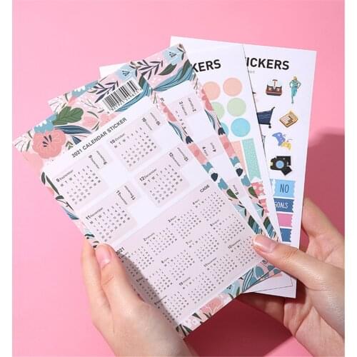4 Sheets 2021 Calendar Stickers Kawaii Stationery DIY Scrapbooking Notebook Journal Label Mark Planner Sticker Office Supplies