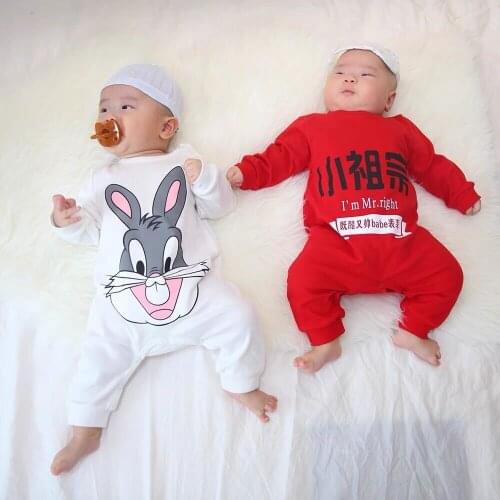 2021 Newborn Baby Girl Boy Cartoon Rabbit Romper Toddler Kids Long Sleeves Jumpsuit Autumn Winter Climbing Clothes 0-24M