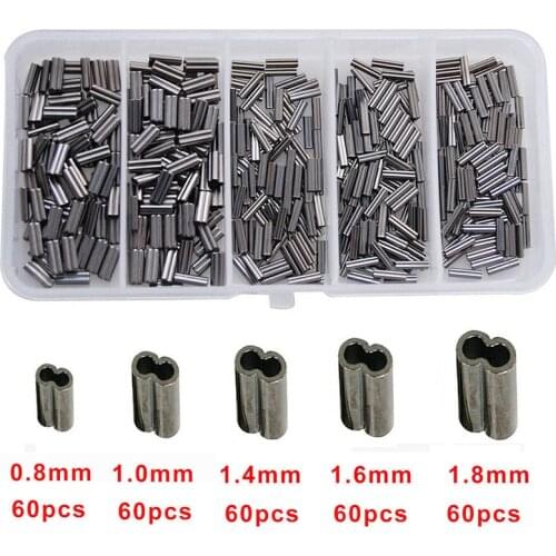 300pcs Double Barrel Oval Copper Tubes Crimping Leader Sleeves Line Wire Tackle Fishing-Tackle Boxes Connector Kit