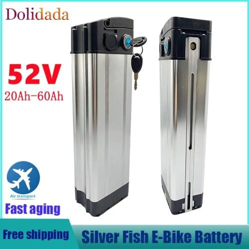 52V 20ah 30ah 40ah 50ah 60ah Silver fish style Electric Bike battery 52V lithium battery with Aluminum case anti-theft lock