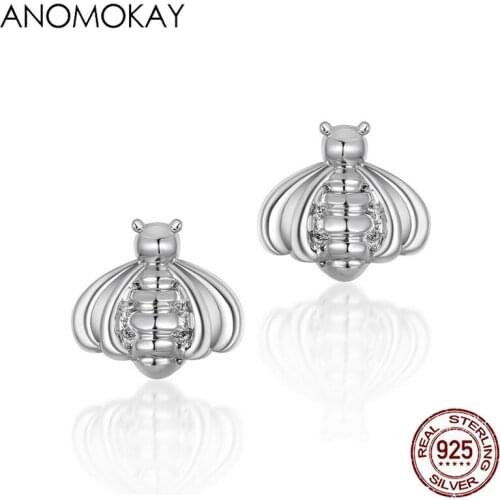 Anomokay Classic 100% 925 Sterling Silver Little Bee Earring for Women Party Anniversary Gift Cute 925 Silver Bee Earrings