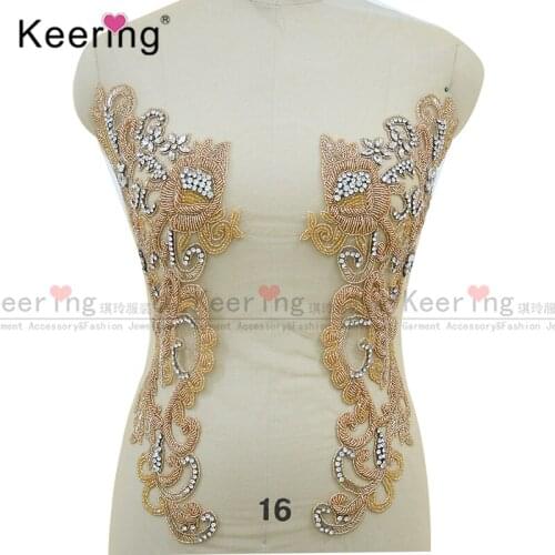 New Arrivals Rose gold crystal patch rhinestone applique For Wedding Dress WDP-139