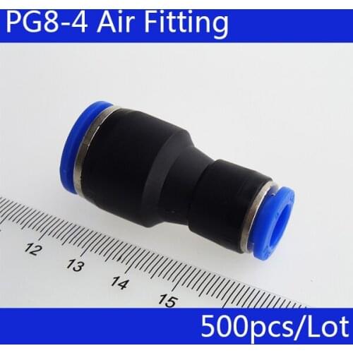 Free shipping 500pcs PG8-4 Unequal Diameter Air Tube Fitting Straight Union , One Touch Push In Pneumatic Fitting Connectors