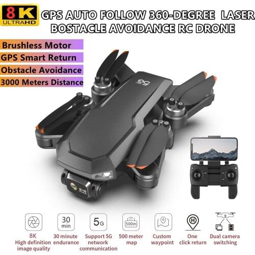 8K HD ESC Dual Camera Brushless RC Quadcopter 3000M 30Mins Headless mode Remote Control Drone GPS One-Key Return To Home Follow