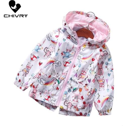 New 2020 Kids Girls Autumn Jackets Children Hooded Zipper Windbreaker Fashion Cartoon Print Coat Waterproof Hoodies For Girls