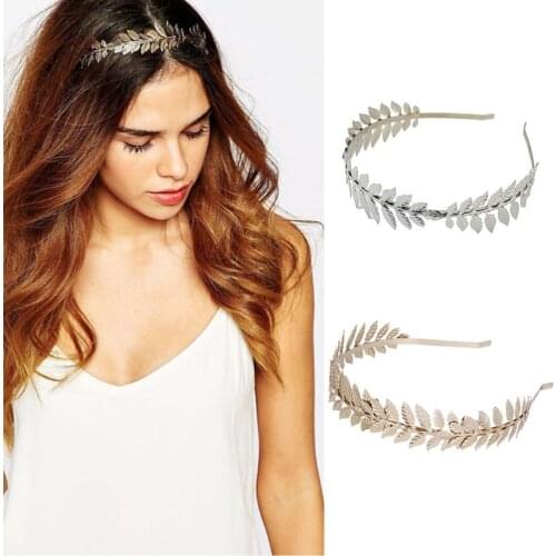 European Greek Goddess Headband Metallic Gold Silver Leaves Branch Crown Hair Band Wedding Bridal Tiara Shimmer Hair Accessories