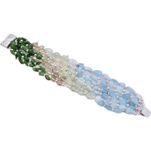 GG Jewelry 8'' 7 Rows Natural Gems Stone Aquamarines Peridots Diospsides Prehnites Bracelet For Women