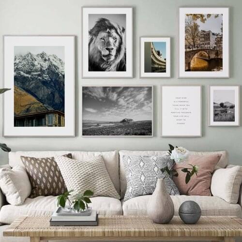 Mountain Grassland Lion Bridge Car Quote Vintage Posters And Prints Wall Art Canvas Painting Wall Pictures For Living Room Decor