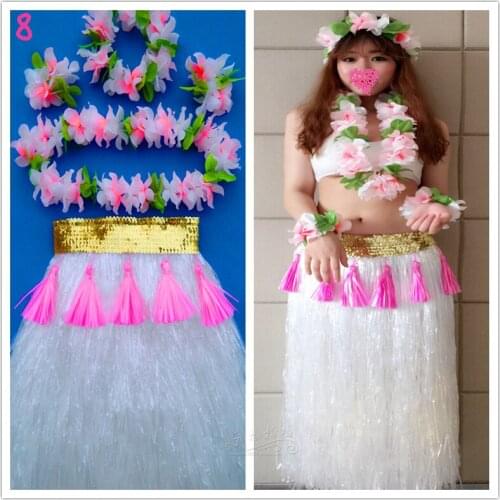 Hot sell Hawaii hula skirt garishness clothes set adult costume set 80cm thickening