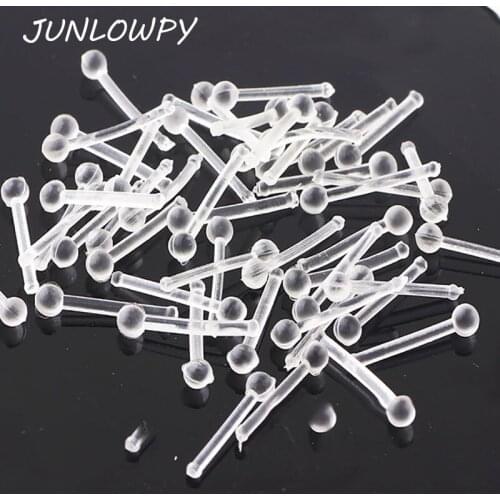 JUNLOWPY LOT 50pcs Nose Retainer Rings Studs hide piercing Bio Flexible Clear Screw On Body Jewelry Nose Stud Pin Piercing