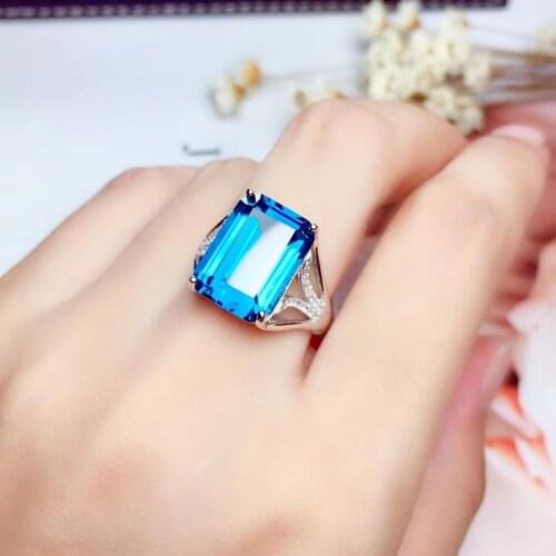 Classic deep blue topaz ring with silver jewelry 925 sterling silver ring women ring man ring natural topaz big size good color