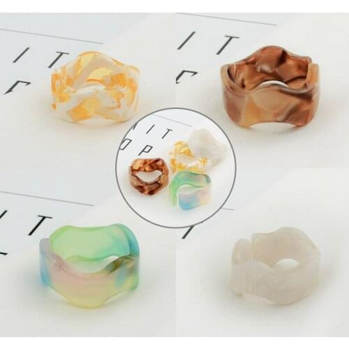 Trendy Ring Ins Ring 2021 New Korean Ins Vintage Resin Geometric Colorful Round Rings for Women Girls Simple Jewelry Gifts