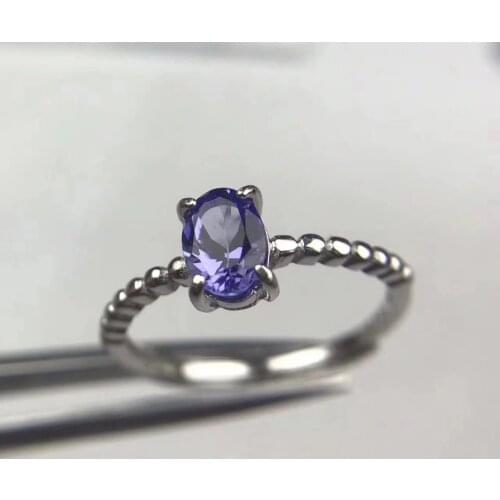 Natural blue tanzanite Ring Natural gemstone Ring S925 sterling silver trendy Elegant Simple round womens party fine Jewelry