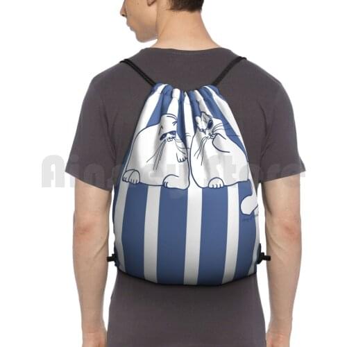 Cool Cats-Blue And White Backpack Drawstring Bags Gym Bag Waterproof Cool Cat Blue And White Cat Stripe Geelong Afl