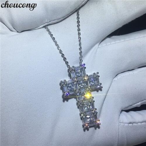 Choucong Handmade Big Cross Pendants 5A Zircon Cz Real 925 Sterling silver Wedding Pendant with Necklace for women Party jewelry