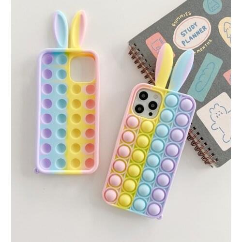 Pop Fidget Toys Case For iPhone 12 Pro X XR XS Max 6 7 8 Plus SE 2 Relieve Stress Rabbit Ears Press Soft TPU Capas For iPhone 11