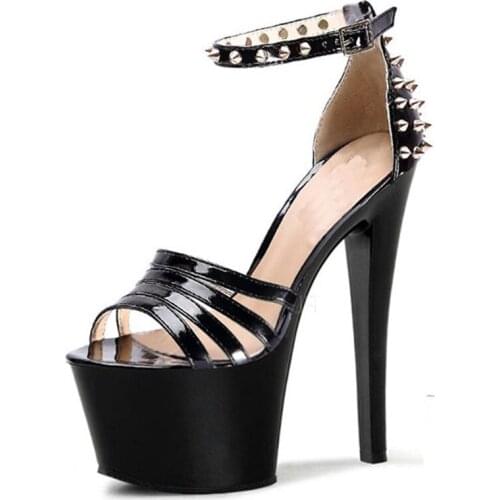 17 cm fashion high heels, sexy ultra - fine high heel princess platform wedding shoes, rivet decoration