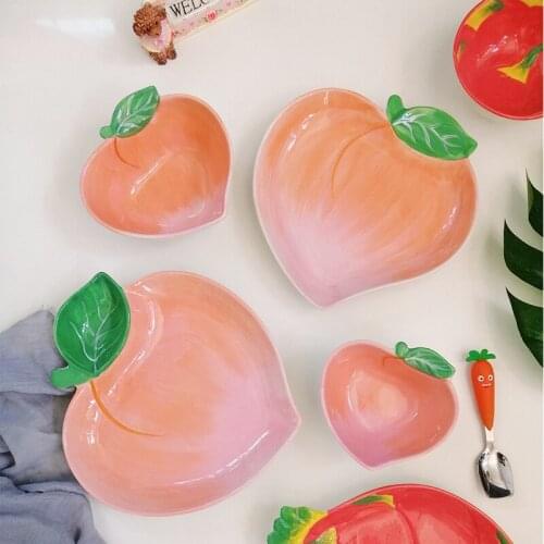 Cartoon cute peach dragon fruit shape ceramic dish girl tableware multifunctional jiaozi dish with sauce dish