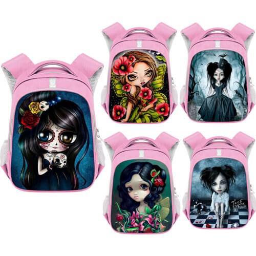 Cartoon Gothic Girl print Backpack girls school bags toon hertz kids kindergarten backpack pink bookbag preschool backpack