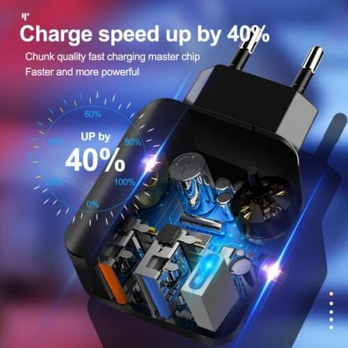 2021 New USB Charger 28W Fast Charging 18W Quick Charge 3.0 LED Display EU Wall Adapter For iPhone 11 For Samsung For Xiaomi