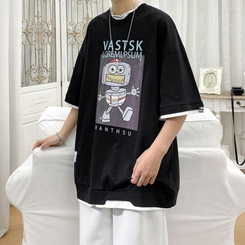 2021 Summer New Mens Round Neck Casual Loose Large Size Compassionate 100% Cotton Printing Trend Short Sleeve