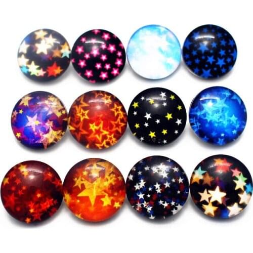 New Style 10pcs/lot Multicolor Star 18mm Print Glass Snap Buttons Charms Fit DIY Snap Bracelets&Bangles Jewelry