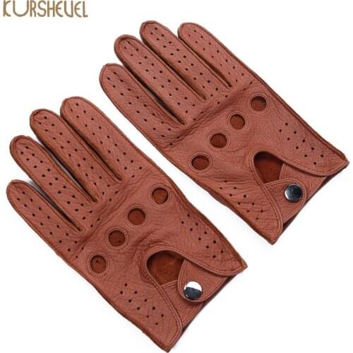 Luxury Deerskin Genuine Leather Gloves Men Full Finger Non-slip Soft Leather Driving Gloves Tactical Sports New Style AGD016