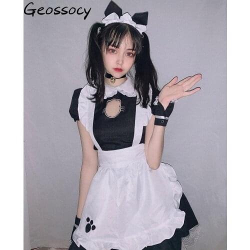 Sexy Arpon Maid Lace Mini Dress Cute Lolita Open Halloween Costume Girls Kawaii Anime Cosplay Outfit Short Sleeve For Women