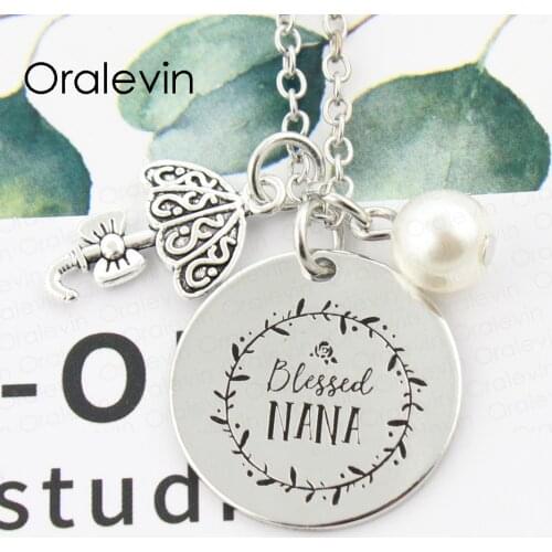 BLESSED NANA Pendant Charms Necklace Gift For Nana Grandma Jewelry 10Pcs/Lot #LN514