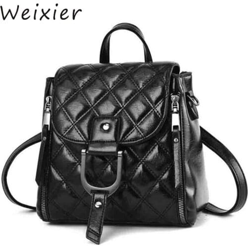 WEIXIER Use Backpacks for Women Quality PU Lattice Plaid Backpack Girls Daypacks Shoulder Crossbody Bag Mochila feminina LW-65