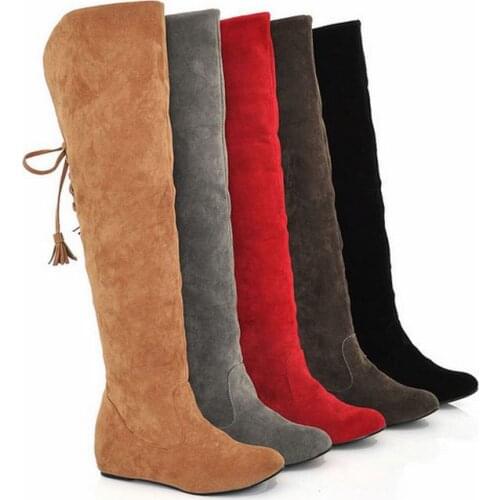 Sexy Suede Leather Fur Snow Boots Women Winter Warm Over The Knee Thigh High Boots Height Increasing Woman Shoes PW174