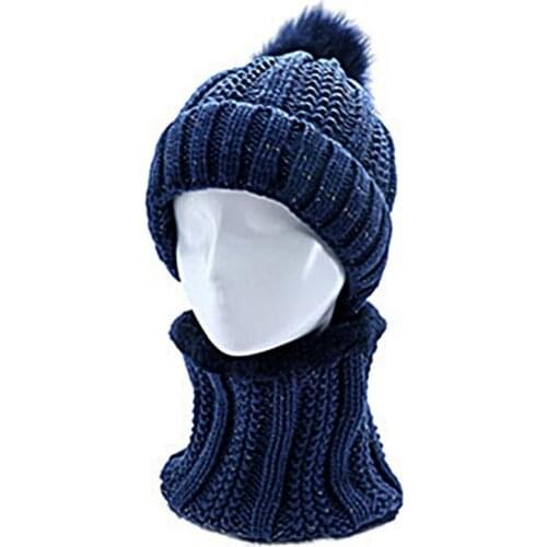Women Autumn Winter Warm Cold-proof Outdoor Scarf Shawl Knitted Hat Beanie Set