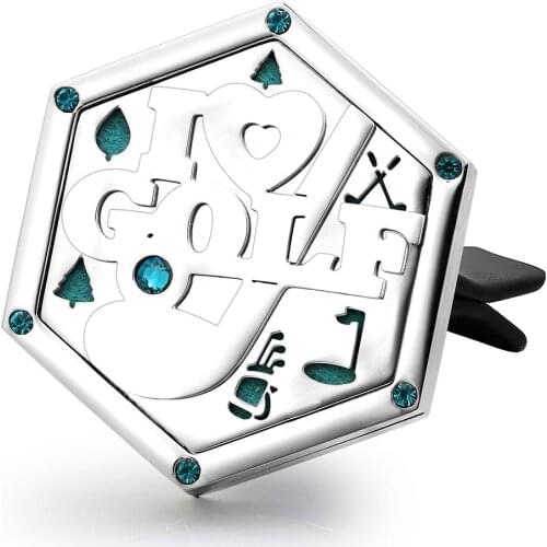 I Love Golf Hexagon 316L Stainless Steel Car Aromatherapy Essential Oil Car Diffuser Locket with Vent Clip