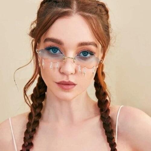 Vintage Rimless Sunglasses Women 2020 Clouds Steampunk Sunglasses Men Frameless Glasses Lightning Pendant Shades UV400