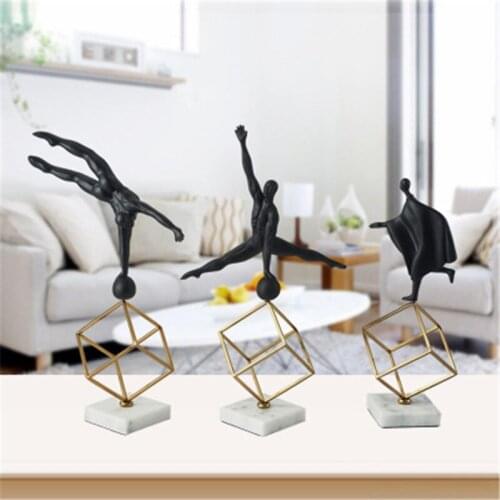 Modern Simple Black People Gymnastics Resin Decoration Creative Living Room Geometry Plating Metal Craftwork Sculpture