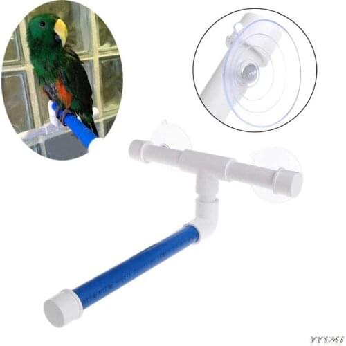 Pet Parrot Bath Shower Perches Standing Platform Rack Suction Wall Cup Bird